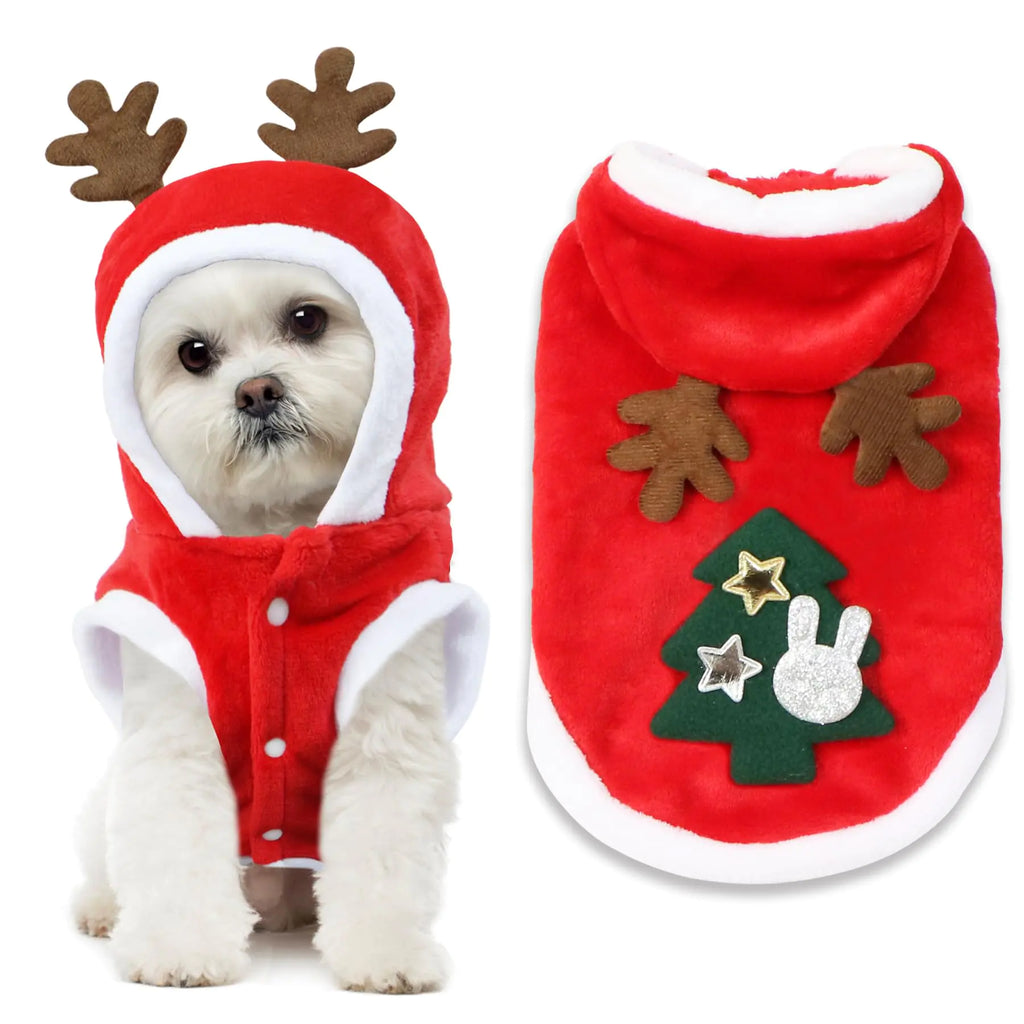 Santa Pup Hoodie & Elk Antlers Costume (Large)