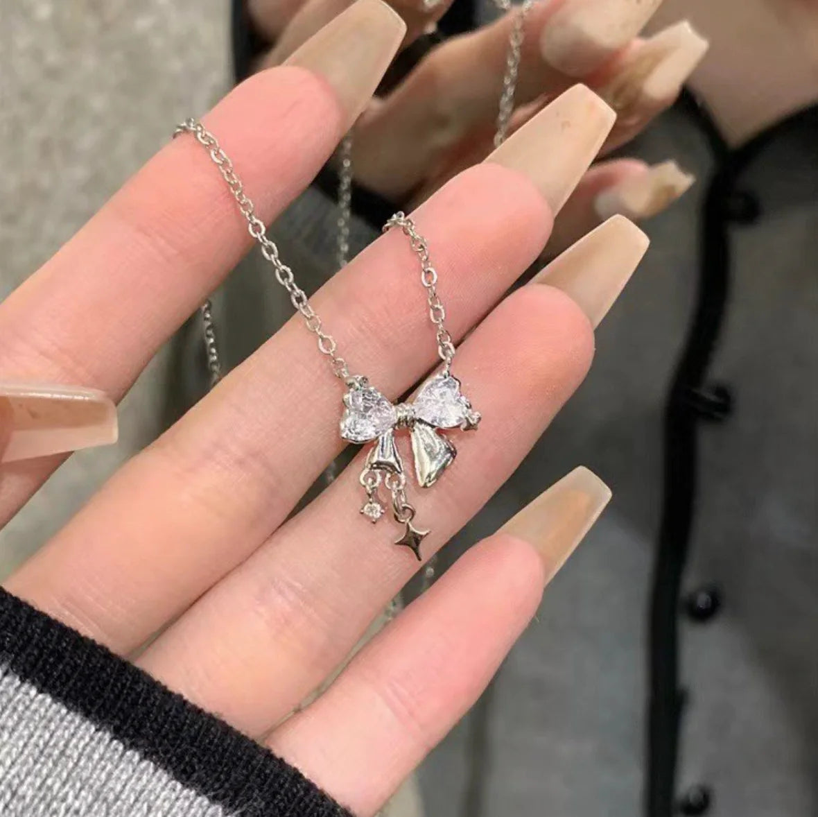 Pink & White Bow Necklace