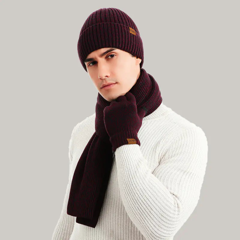 Warm  Knitted Hat, Scarf, and Gloves Set
