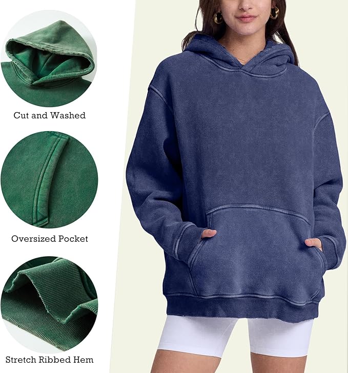 FAIABLE Acid Wash Hoodie Unisex Oversized Vintage Streetwear Hoodie