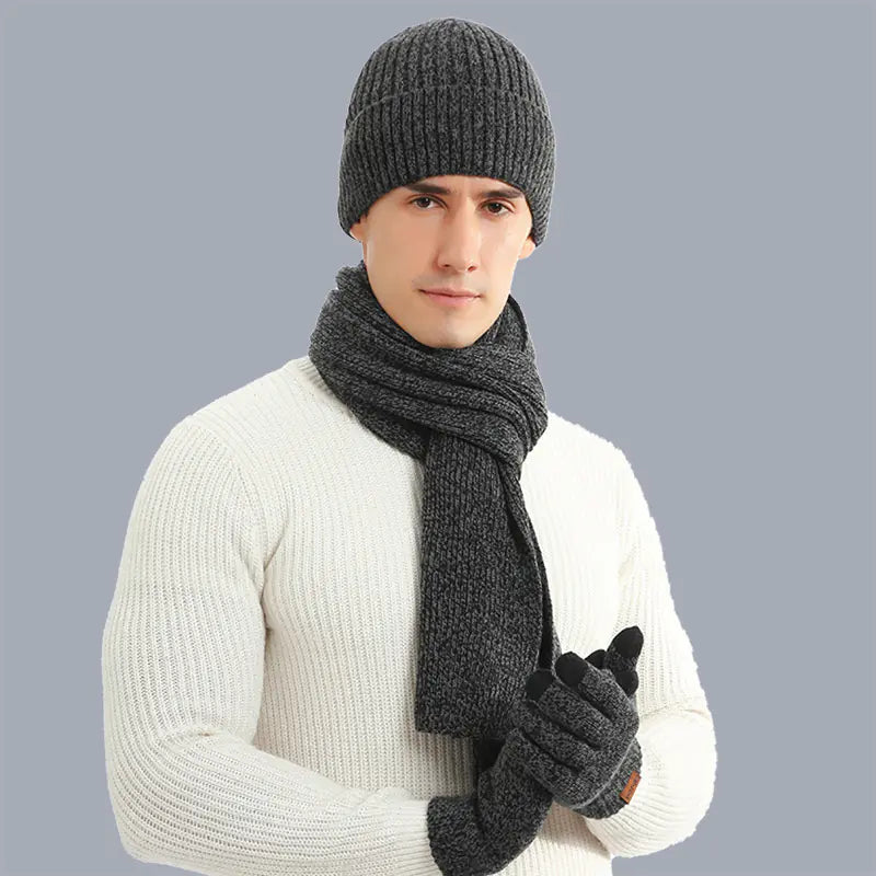 Warm  Knitted Hat, Scarf, and Gloves Set
