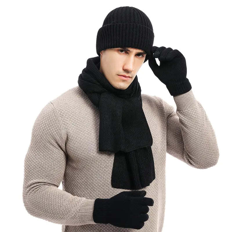 Warm  Knitted Hat, Scarf, and Gloves Set