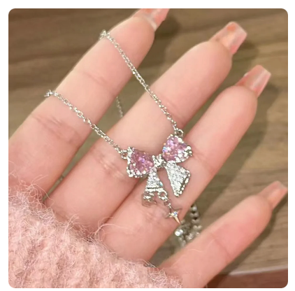 Pink & White Bow Necklace