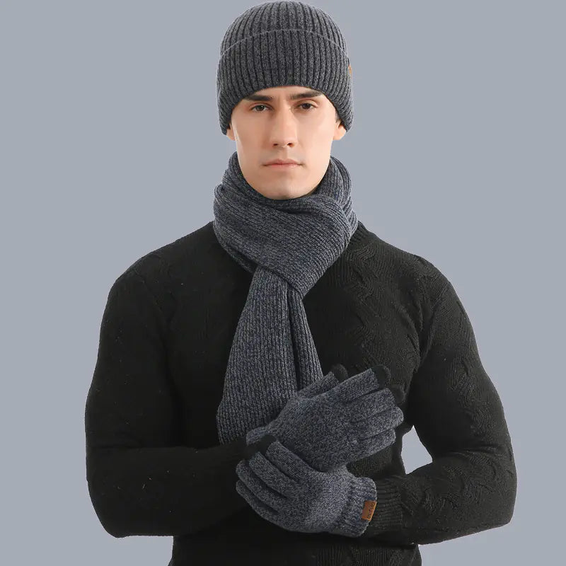 Warm  Knitted Hat, Scarf, and Gloves Set