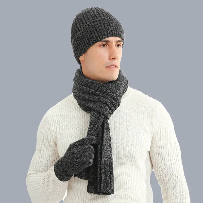 Warm  Knitted Hat, Scarf, and Gloves Set