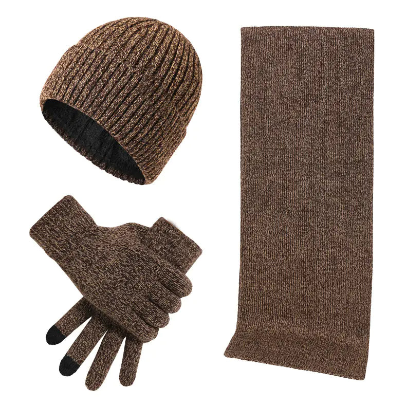 Warm  Knitted Hat, Scarf, and Gloves Set