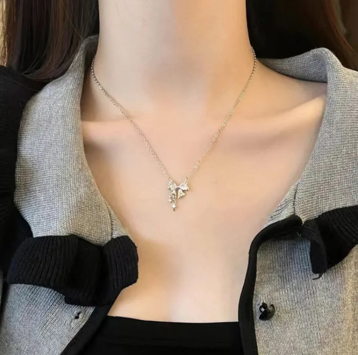 Pink & White Bow Necklace