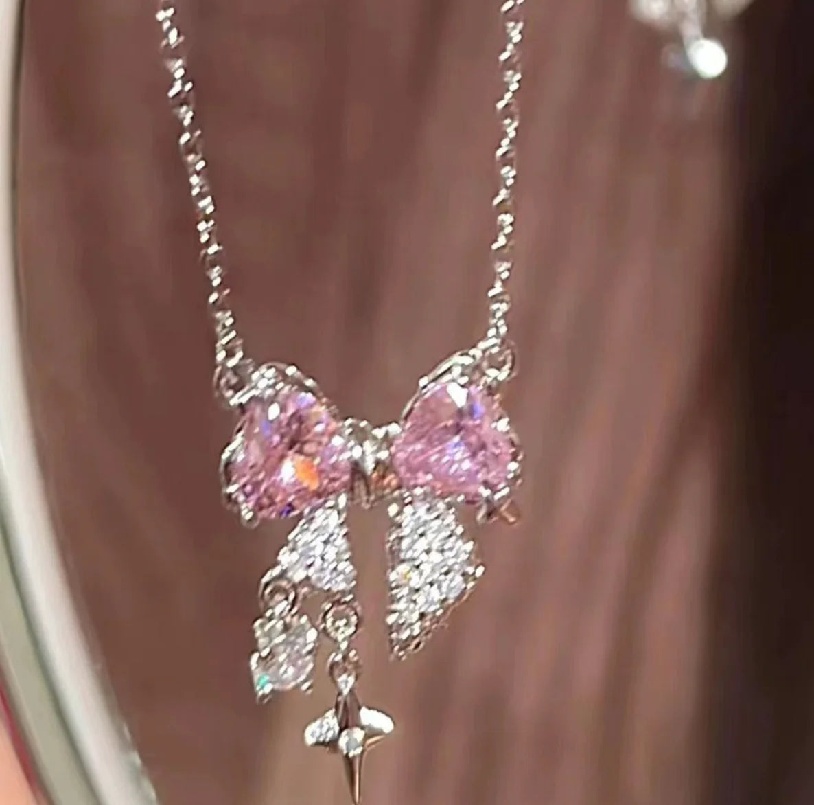 Pink & White Bow Necklace