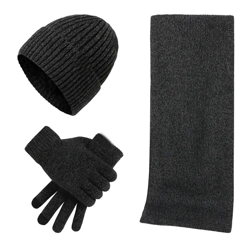 Warm  Knitted Hat, Scarf, and Gloves Set