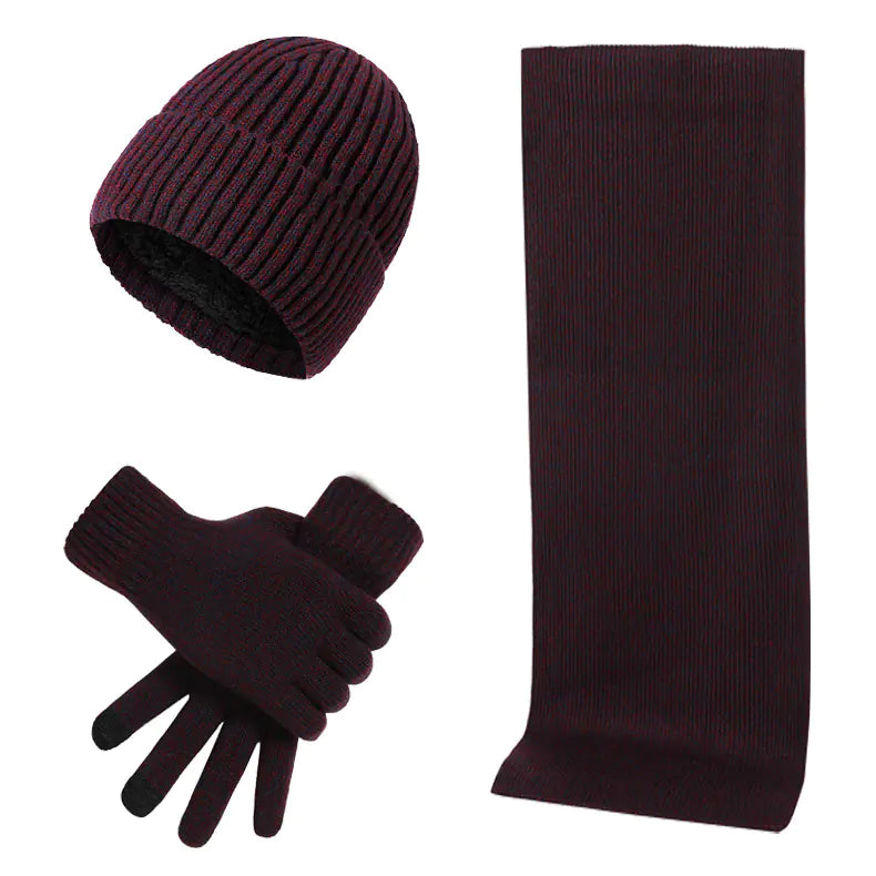 Warm  Knitted Hat, Scarf, and Gloves Set