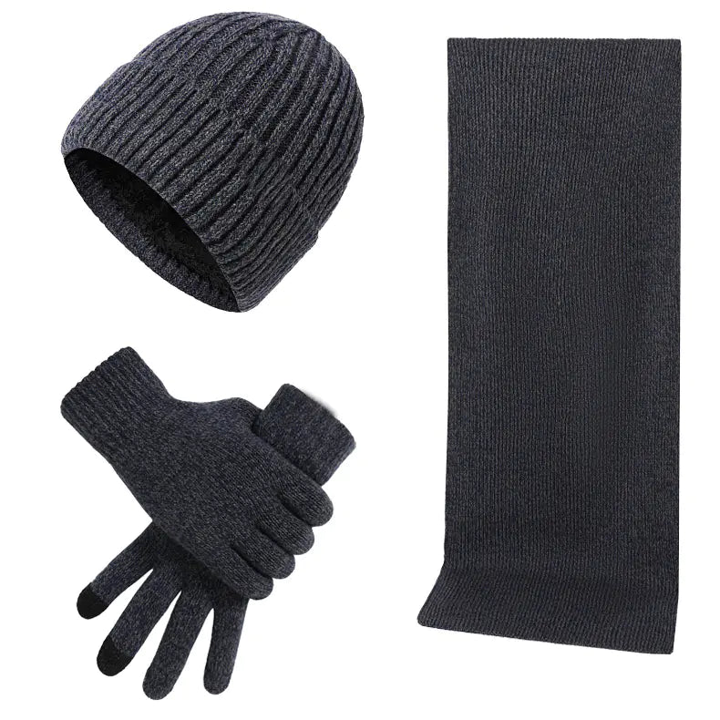 Warm  Knitted Hat, Scarf, and Gloves Set