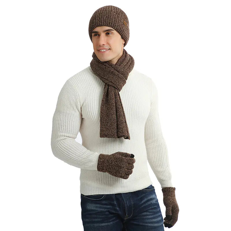 Warm  Knitted Hat, Scarf, and Gloves Set