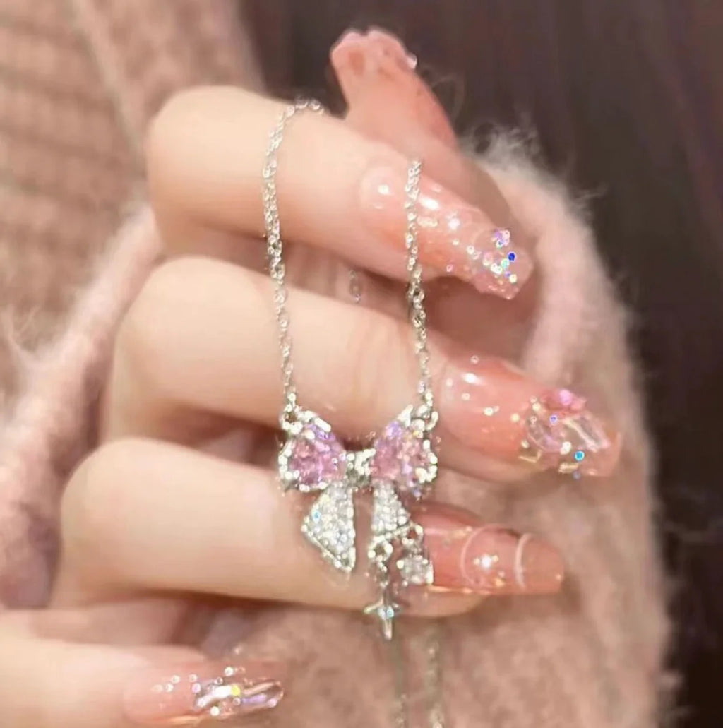 Pink & White Bow Necklace